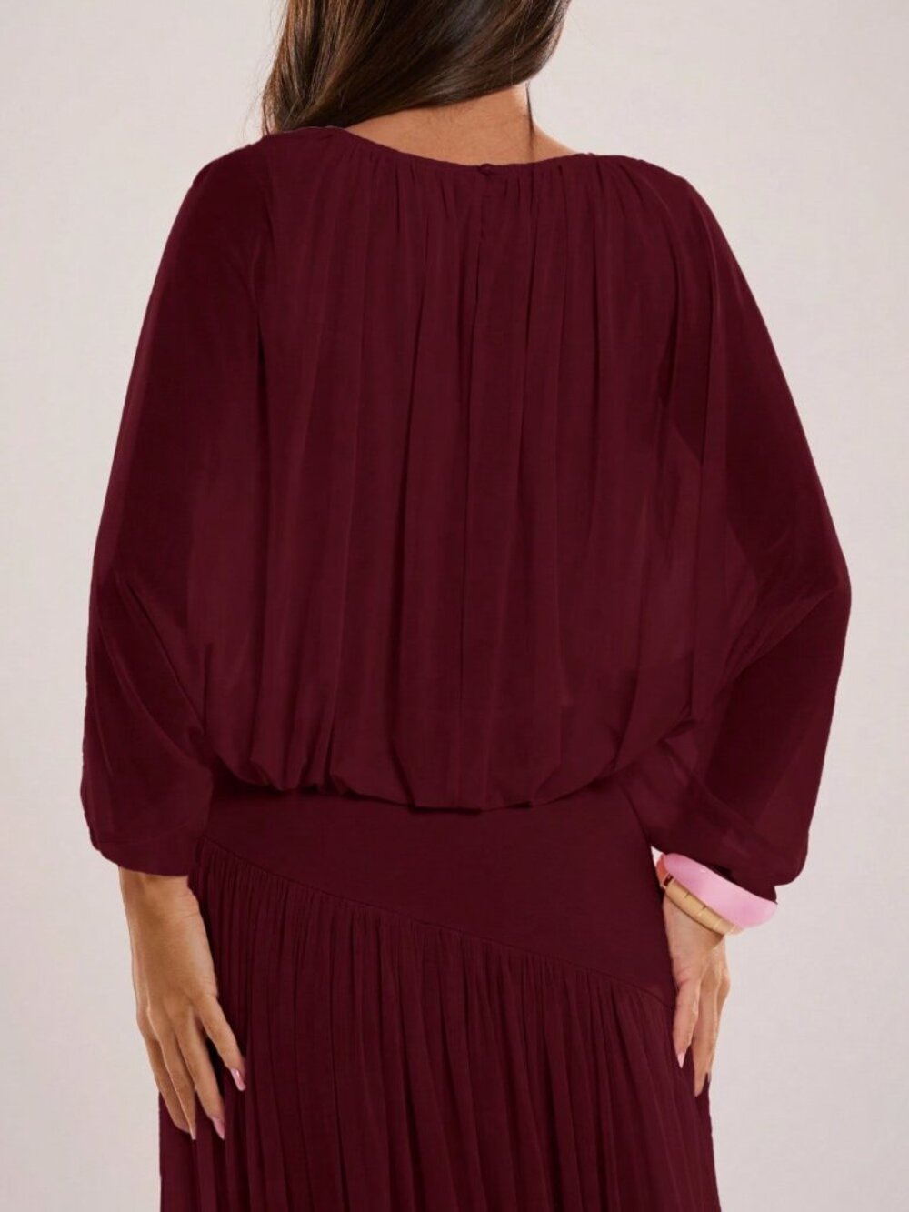 Burgundy Elegant Women's Casual Vacation Layered Ruffle - Picture 2 of 7